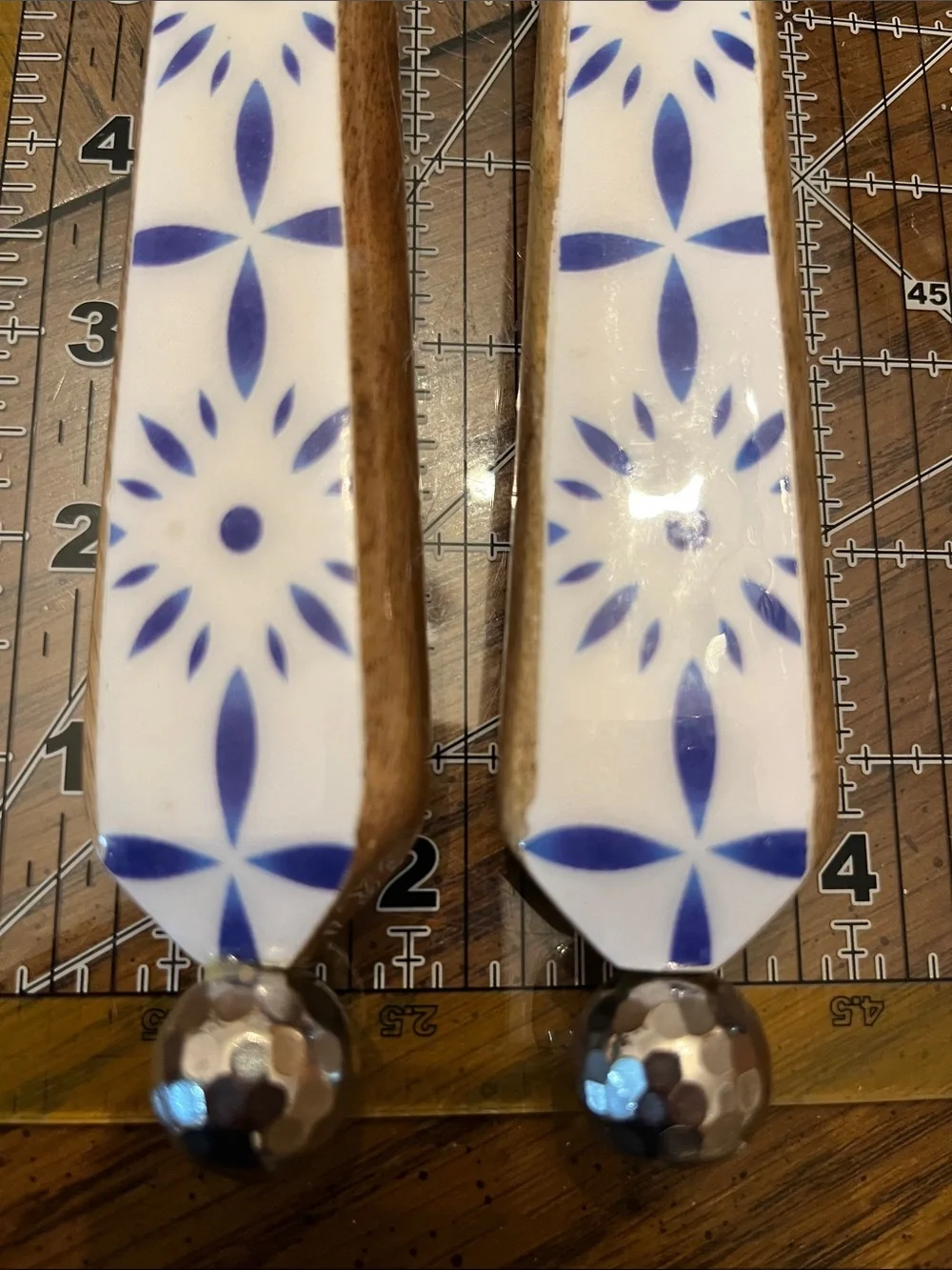 Ceramic Handle Salad Serving Set - Blue and White, new
